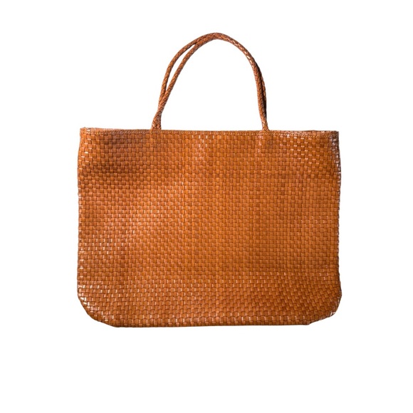 Falor Handbags - SOLD!  Woven Leather Tote Cognac Intrecciato Structured Shopper